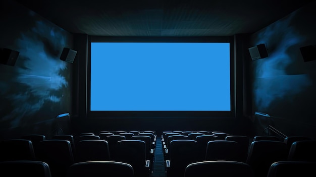 Foto cine vacío sala de cine con pantalla de luz y sillas