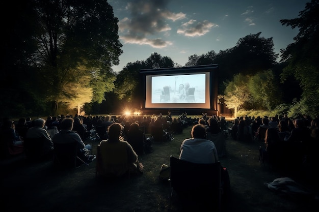 Cine de verano al aire libre en un parque con IA generativa de audiencia