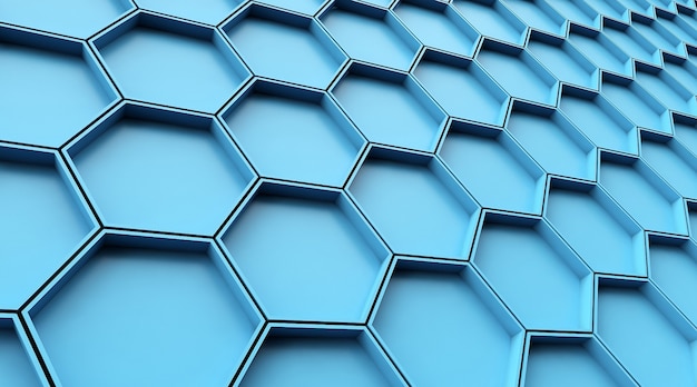 Cinema 4D-Rendering von geometrischen blauen Hintergrundillustrationen mit fünfeckigen Mustern