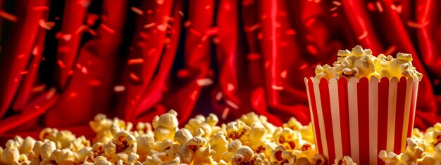 Cinema lanche felicidade pipocas contra a cortina vermelha