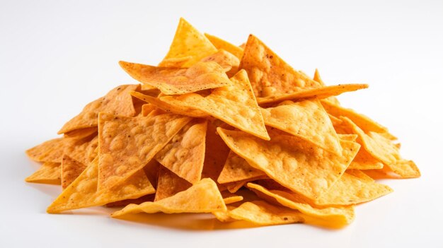 Foto cinematográfica nachos uhd imagen de papas fritas de tortilla en una superficie blanca