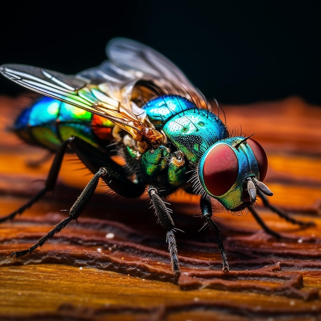 Cinematográfico em close-up Vibrant House Fly