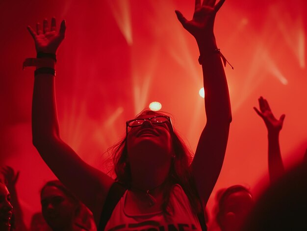 Foto cinematográfico pessoas que se divertem festival de música atmosfera vibrante