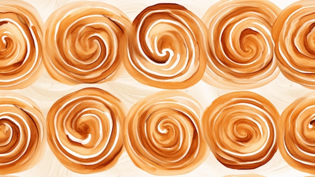 Cinnamon Roll Pastry Freshly Baked Watercolor Horizontal Seamless Background Crusty Pastry Gourmet Bakery Ai Generated Seamless Background with Aromatic Cinnamon Roll Pastry Arranged in Lines
