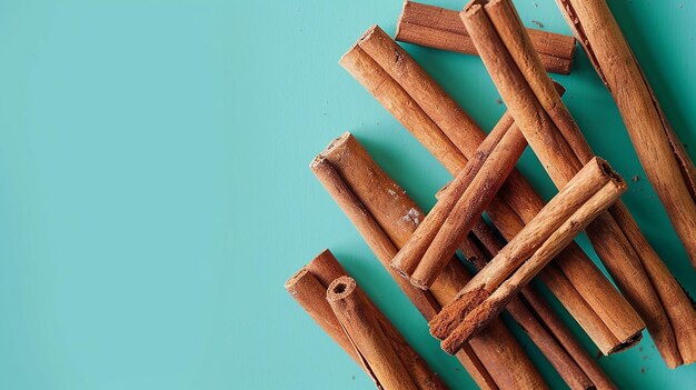 Cinnamon Sticks empilhados em retrato de fundo de cor plana