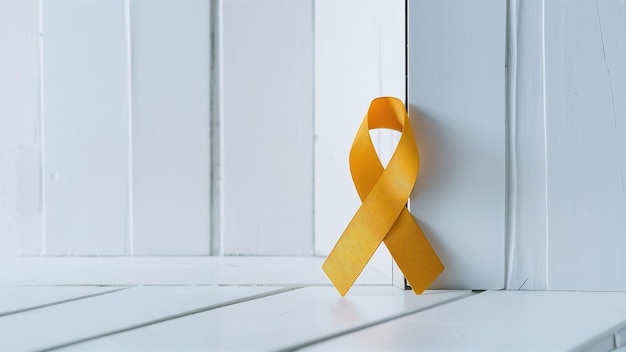 Una cinta amarilla sobre un fondo blanco para concienciar sobre el cáncer de sarcoma óseo