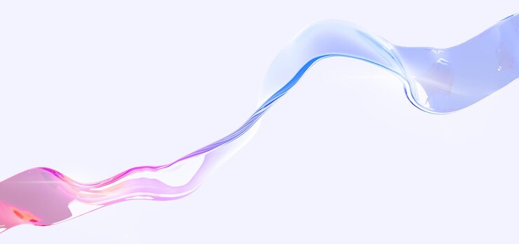 Foto cinta de arco iris de vidrio abstracta con textura de gradiente azul rosado fondo 3d onda de agua líquida holográfica con refracción de la luz cinta curva translúcida con efecto de color iridescente