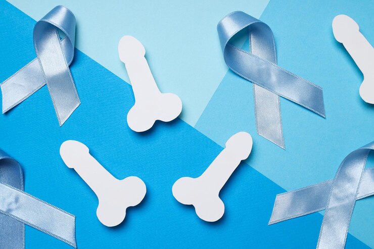Cinta azul con concepto Movember de genitales masculinos de papel