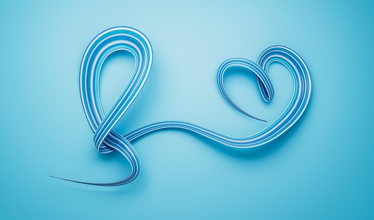 Foto cinta azul que hace la forma del corazón aislada arco al corazón símbolo del mes de concientización sobre el cáncer de próstata