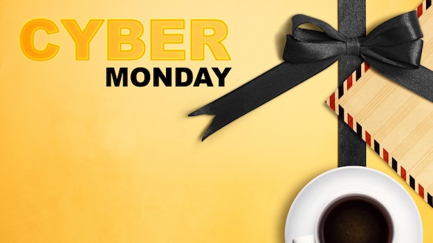 Cinta de caja de regalo sobre un fondo de color Concepto Cyber Monday