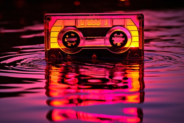 Foto una cinta de cassette flotando en una piscina de neón líquido