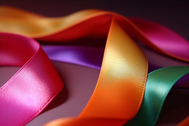 Una cinta de colores está sobre una mesa en una habitación oscura.