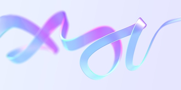 Cinta iridiscente holográfica volando en el aire 3d Render Arco iris nacarado o cinta de desenfoque de unicornio con textura degradada aislada sobre fondo abstracto Tira de neón ondulada que fluye