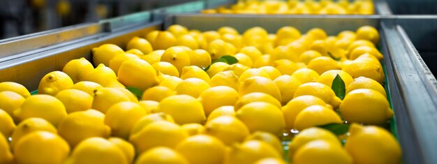 Cinta de limones en la industria alimentaria productos listos para envasado automático Concepto con producción de alimentos automatizada IA generativa