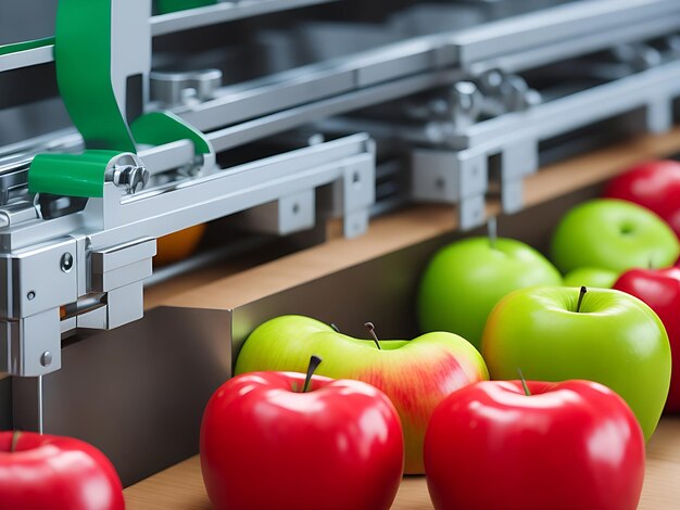 Cinta de manzanas en la industria alimentaria productos listos para envasado automático generado ai
