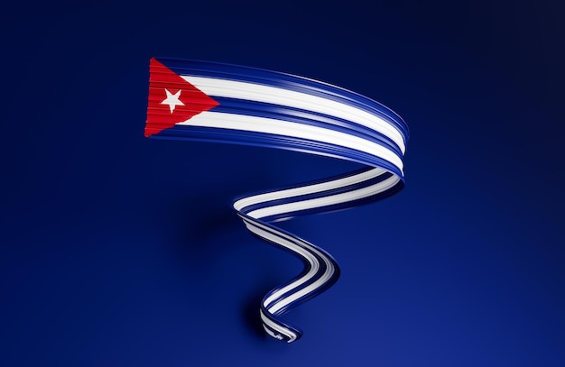 Cinta ondeante o pancarta con bandera de Cuba espiral o torcido día de la independencia ilustración 3d