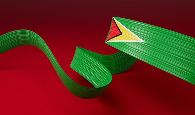 Cinta ondeante o pancarta con la bandera de Guyana Plantilla para el día de la independencia ilustración 3d