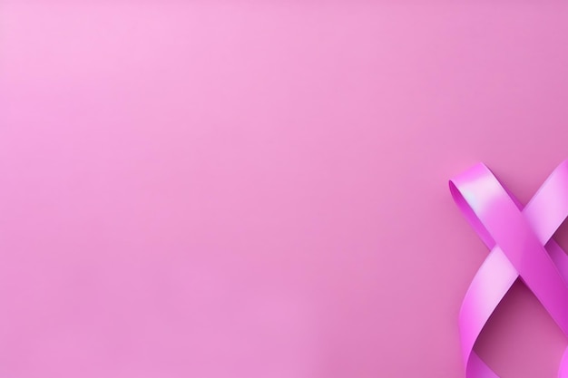Foto cinta rosa o morada como símbolo de concientización sobre el cáncer de mama o la epilepsia y espacio para copiar día mundial del cáncer