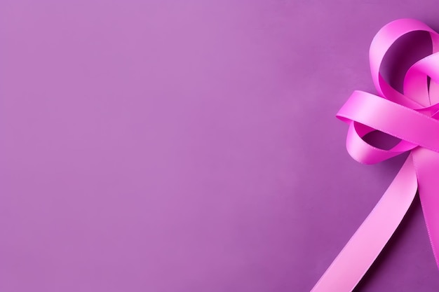 Cinta rosa o morada como símbolo de concientización sobre el cáncer de mama o la epilepsia y espacio para copiar Día Mundial del Cáncer