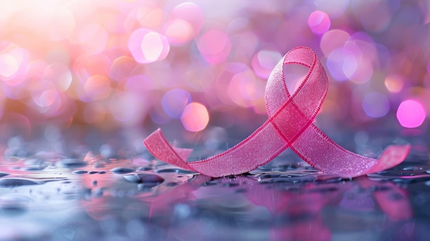 una cinta rosa que está en una botella de agua