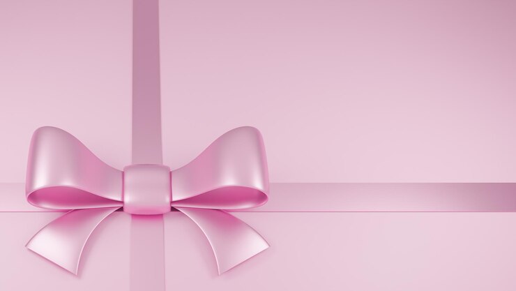 Cinta rosa realista y lazo sobre fondo rosa pastel., Modelo 3d e ilustración.