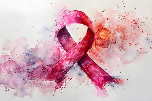 Foto la cinta rosada de acuarela simboliza la conciencia y el apoyo a una causa concept support pink ribbon aquarela estilo conciencia causa