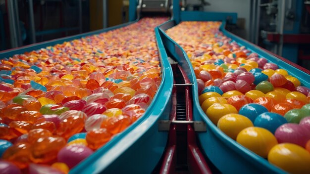 Foto una cinta transportadora llena de bolas de colores