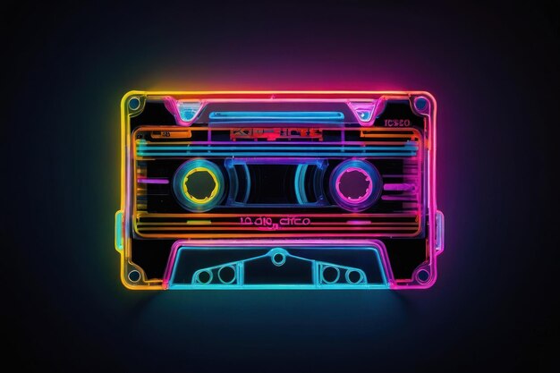 Foto cintas de cassette con brillo de neón