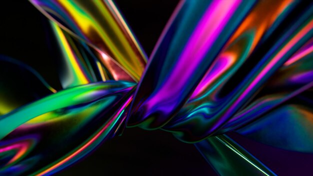 Las cintas de un color metálico del arco iris están fuertemente retorcidas contra un fondo abstracto Encuadernación entrelazada