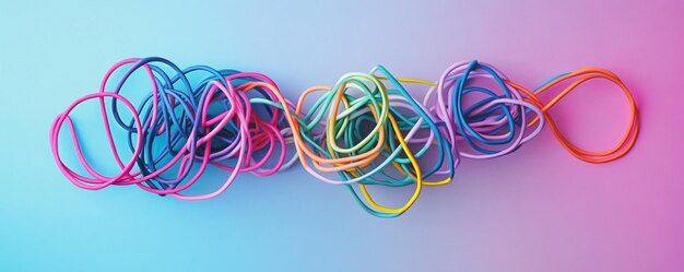 Cintas de goma de colores entrelazadas que forman una forma abstracta