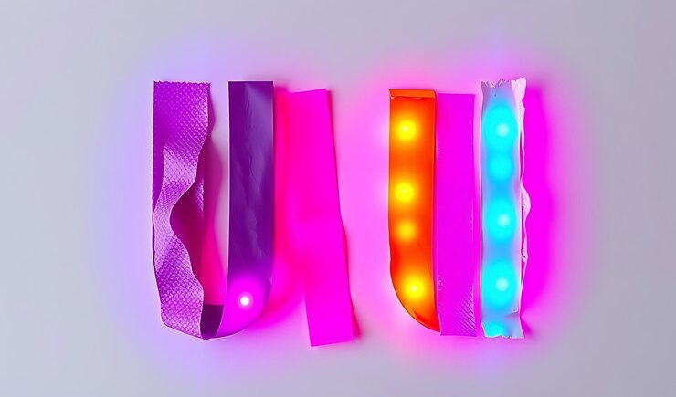 Foto cintas de led de colores con luz brillante sobre un fondo blanco