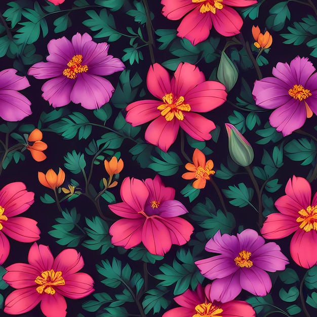 Un cinturón continuo de flores tropicales Patrón de papel tapiz pintado en acuarela IA generativa para motivos de moda de fondo de tela textil digital