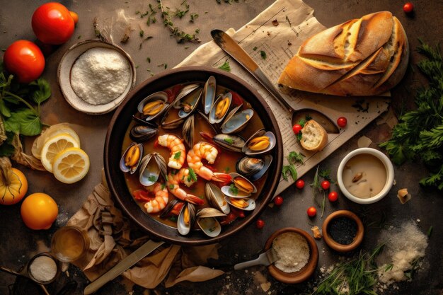 Cioppino pronto para comer no prato publicidade profissional fotografia de alimentos