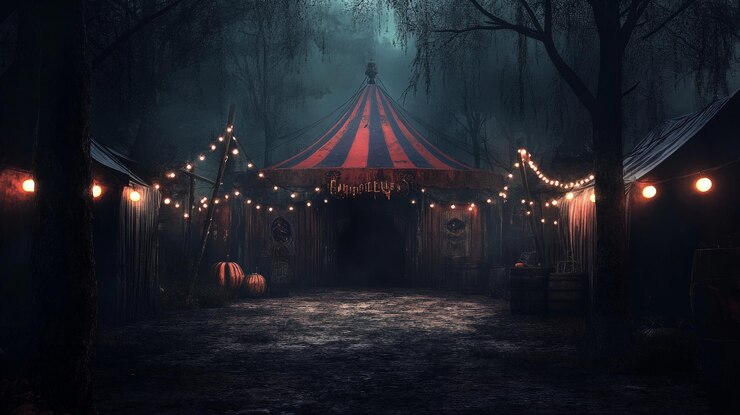 Foto circo de halloween assustador com luzes assustadoras assombradas