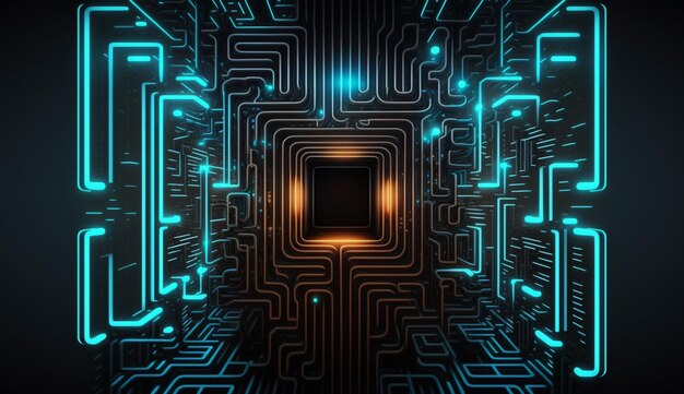 circuito cibernético fundo neon futurista motivo labirinto techno papel de parede paisagista generativo ai