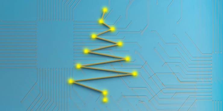 Foto circuito electrónico de árbol de navidad de renderizado 3d