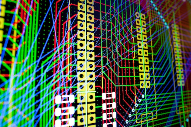 Circuito elétrico PCB na tela do PC