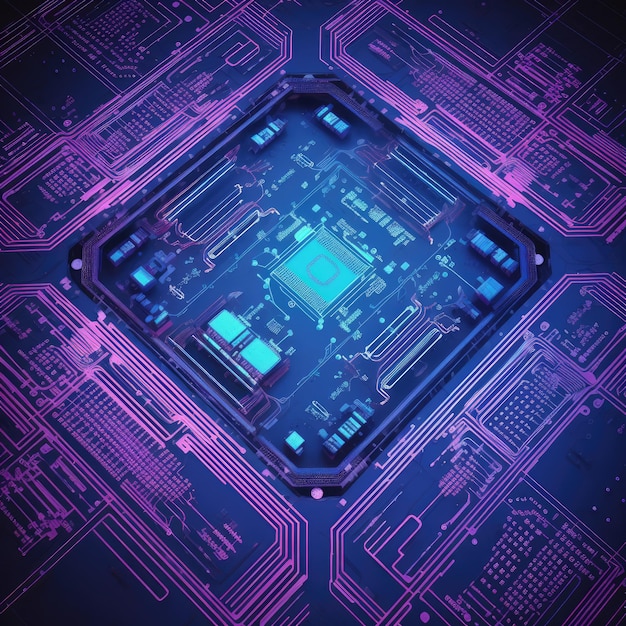 Circuito de tecnología azul y púrpura ai generativo.