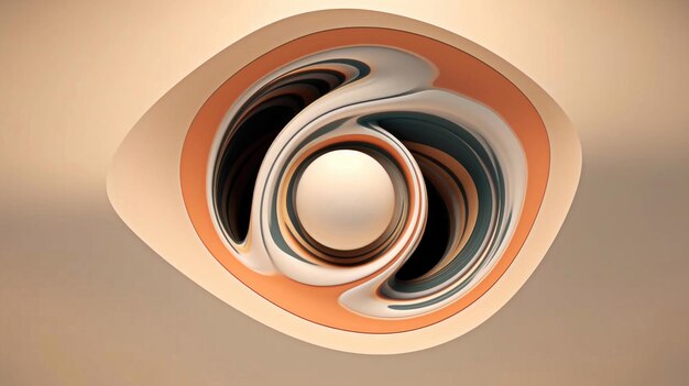 Circular abstract 3d motion art desenho giratório com bola branca em fundo castanho centro preto stock