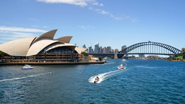 Circular Quay e Opera House Sydney Austrália Sydney casa de ópera com balsas na frente