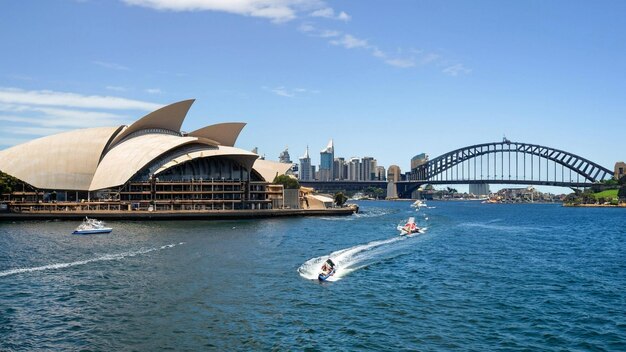 Circular Quay und Opera House Sydney Australien Sydney Opernhaus mit Fähren im Vordergrund