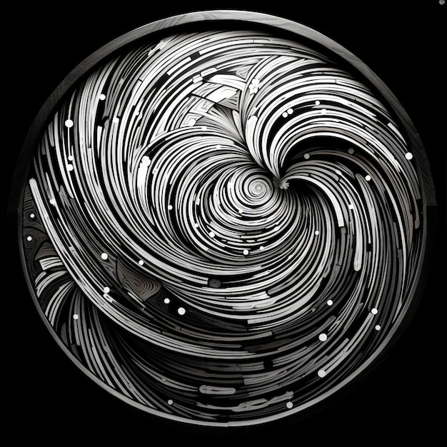 Foto círculo abstracto con patrón ondulado en colores blanco y negro estilo surrealista