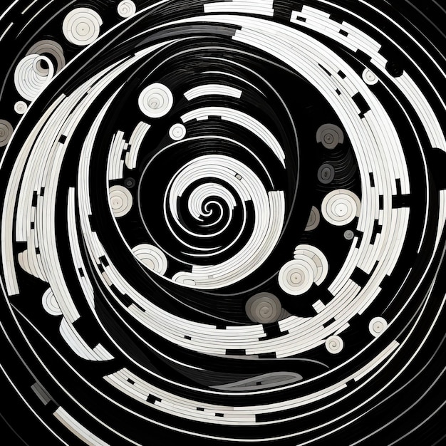Foto círculo abstrato com padrão ondulado em cores pretas e brancas estilo surrealista