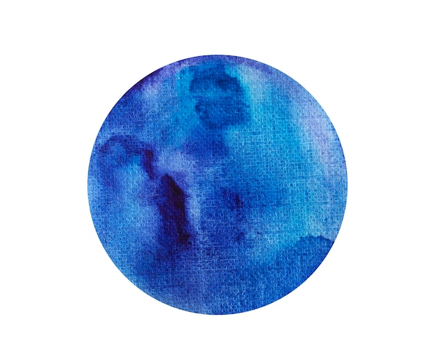 Círculo de acuarela azul oscuro sobre fondo blanco pintura dibujada a mano