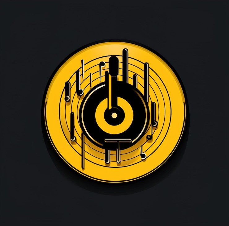 Foto un círculo amarillo con notas musicales