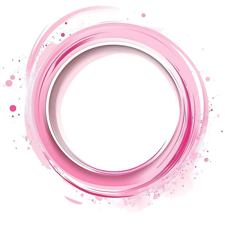Foto círculo arrafado com salpicos de tinta rosa sobre um fundo branco