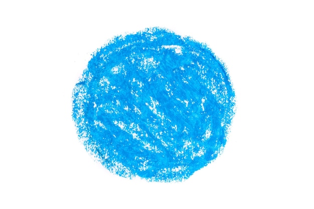 Círculo azul dibujado con lápiz de aceite aislado sobre fondo blanco. foto de alta calidad