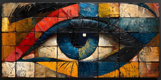 Círculo azul eléctrico en el arte ocular un evento de artes visuales con fachada de patrón de vidrio