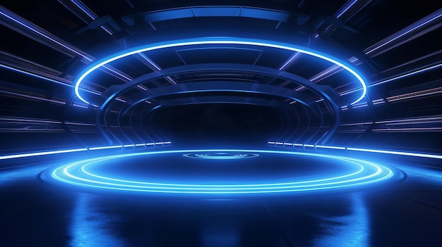 Círculo azul neón LED luz láser ciencia ficción futurista