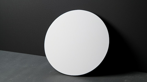 Un círculo blanco sobre una superficie gris con un fondo negro.